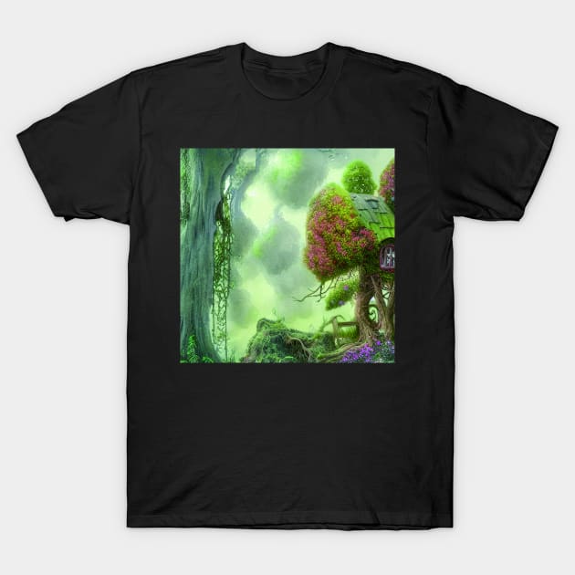 Tree House Portrait, greenery Outside T-Shirt by Promen Art